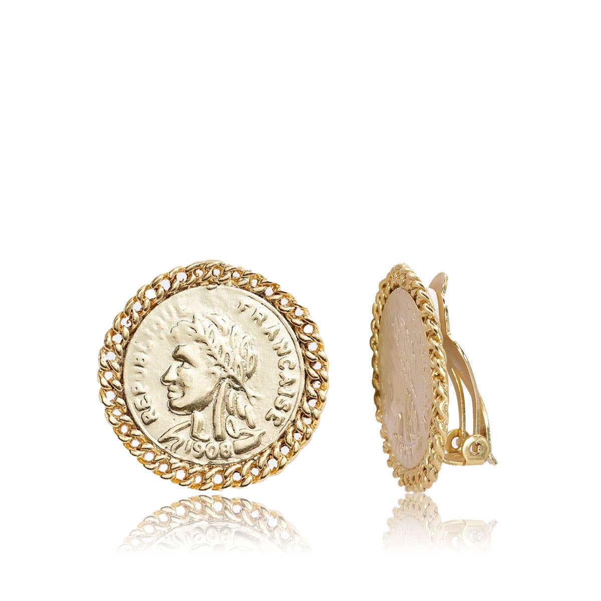 Large French Coin Clip-On Earrings