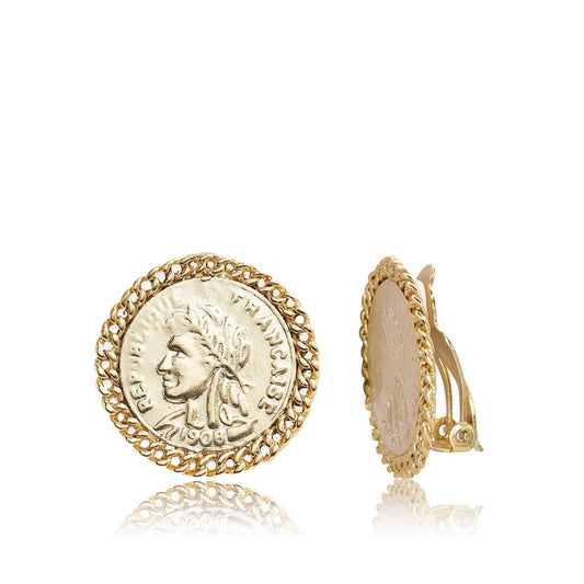 Large French Coin Clip-On Earrings