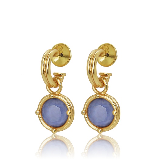 Soft Blue Gem Charm Hoop Earrings