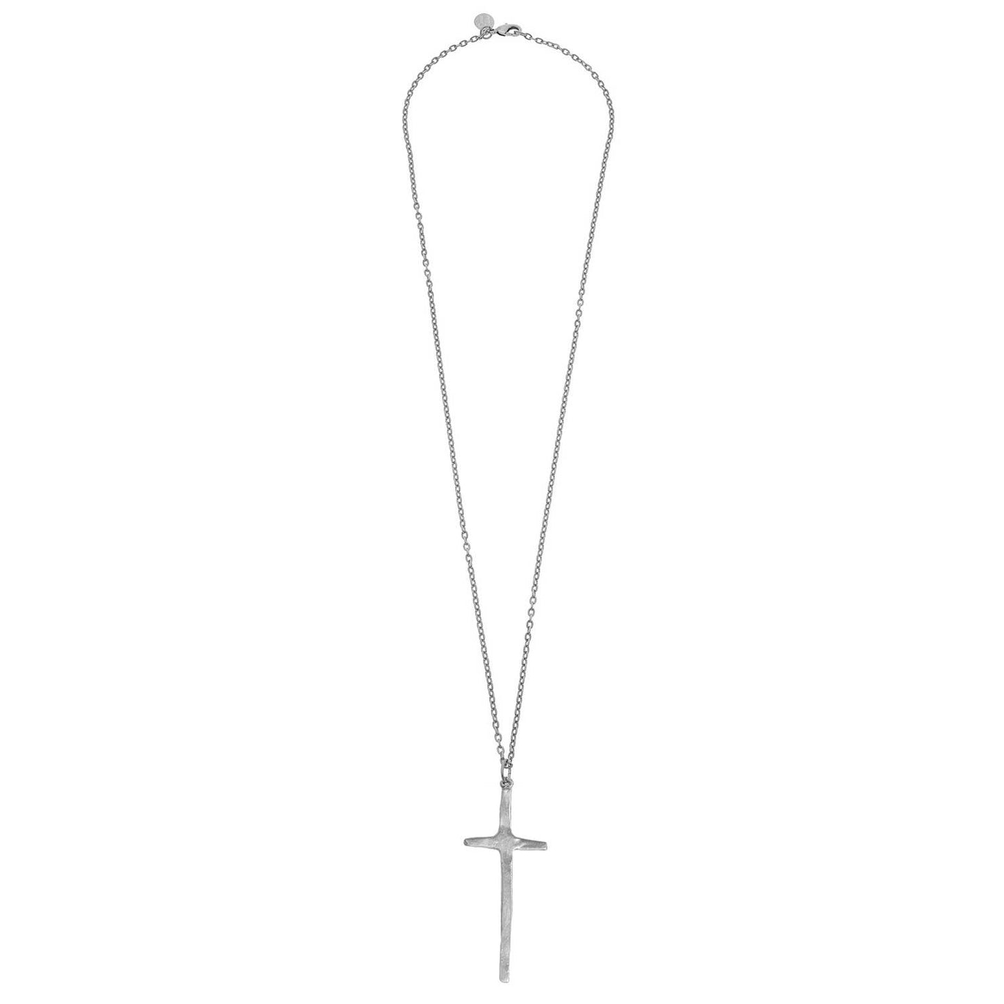 Silver Elongated Long Cross Necklace
