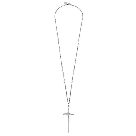 Silver Elongated Long Cross Necklace