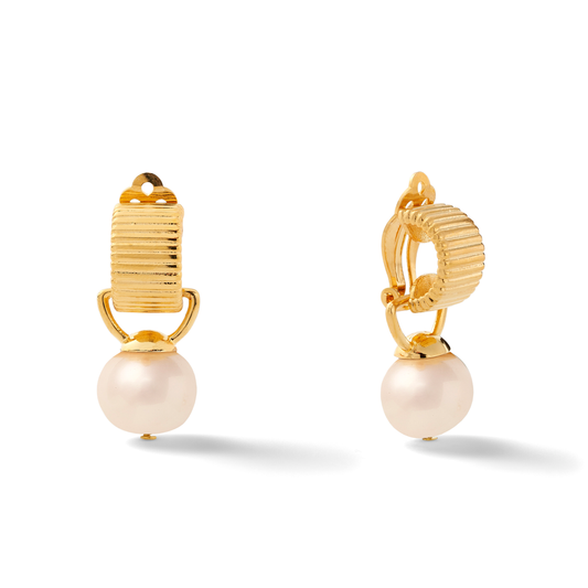 Pale Champagne Scalloped Ear Clips With Detachable Drop