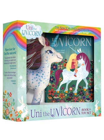 Libro y juguete de Uni el unicornio