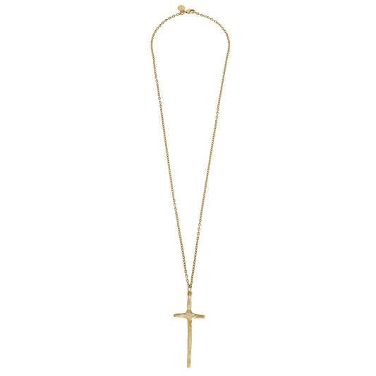Gold Elongated Long Cross Necklace