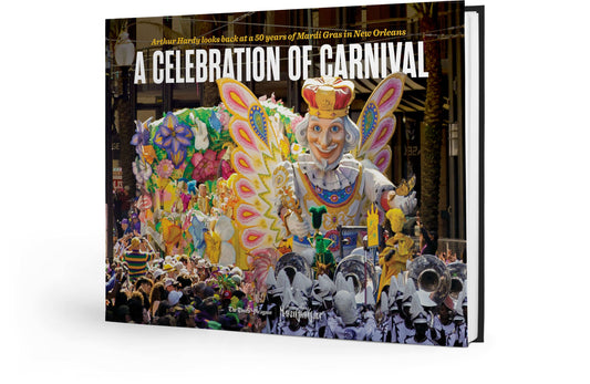 Book cover of 'A Celebration of Carnival' with colorful Mardi Gras imagery.