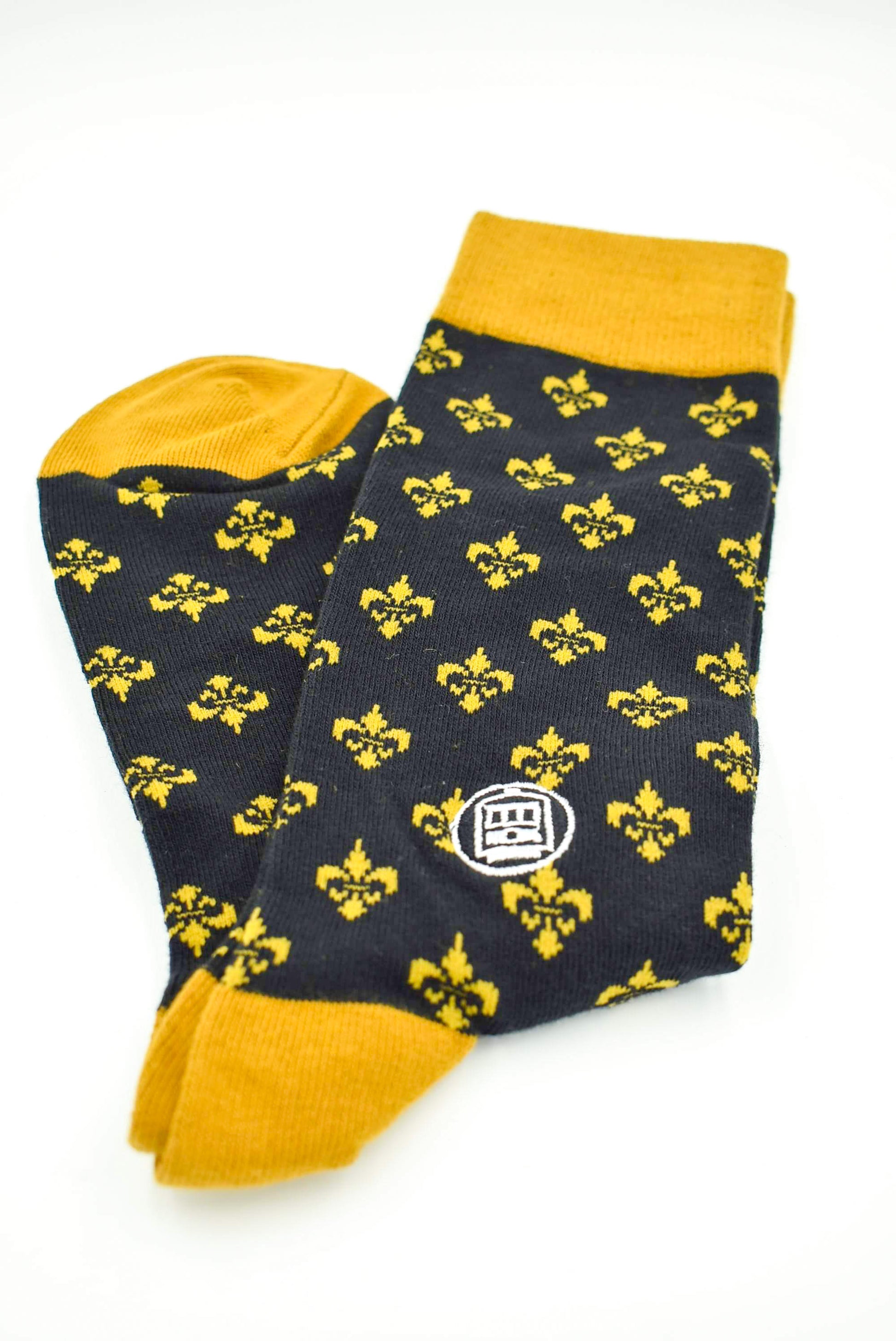 Black & Gold Socks Fleur De Lis Design Unisex Made in New Orleans
