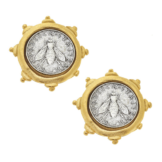 Italian Bee Coin Clip Earring