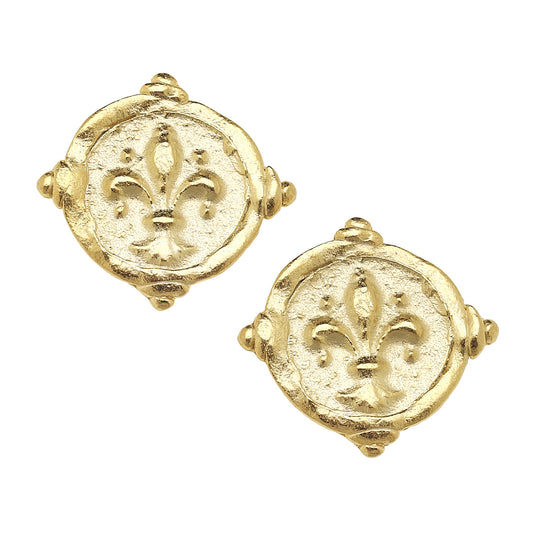 Gold Fleur De Lis Intaglio Earring