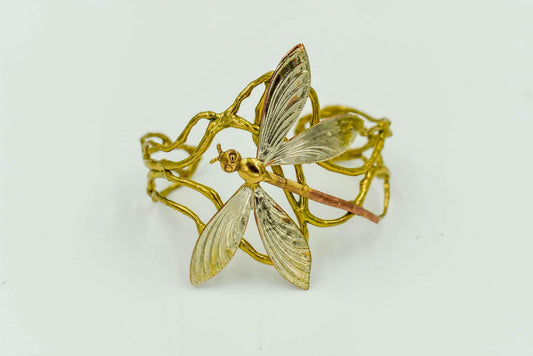 Dragonfly Cuff - Large Dragonfly - Adjustable  Brass, bronze, and copper with silver  Local Louisiana Artist