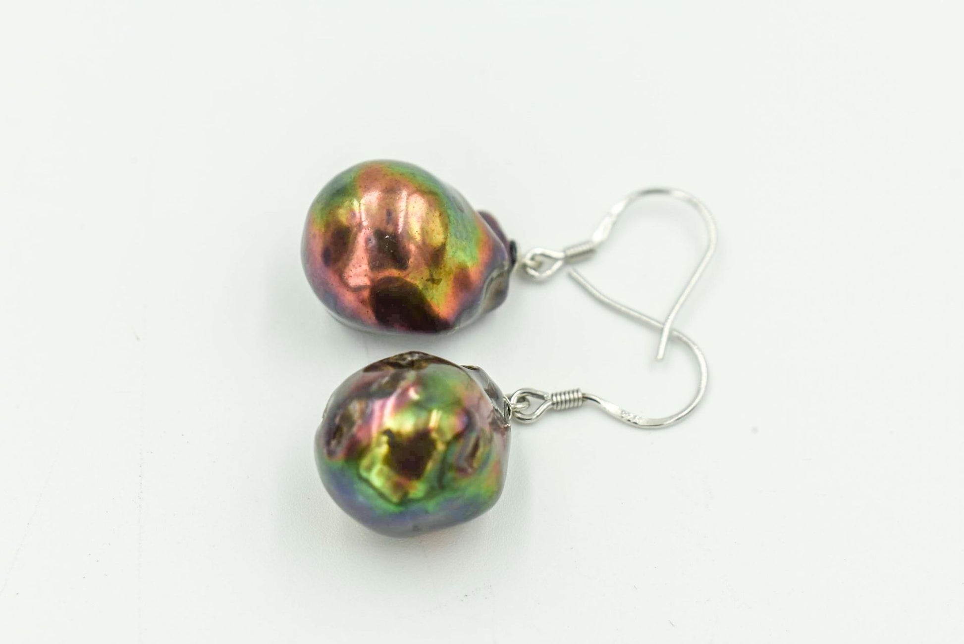 Black Iridescent Baroque Pearl Earring with Sterling Silver Wire Backs  
