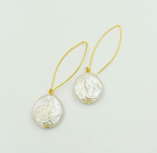 Threader Freshwater Pearl Coin Earring