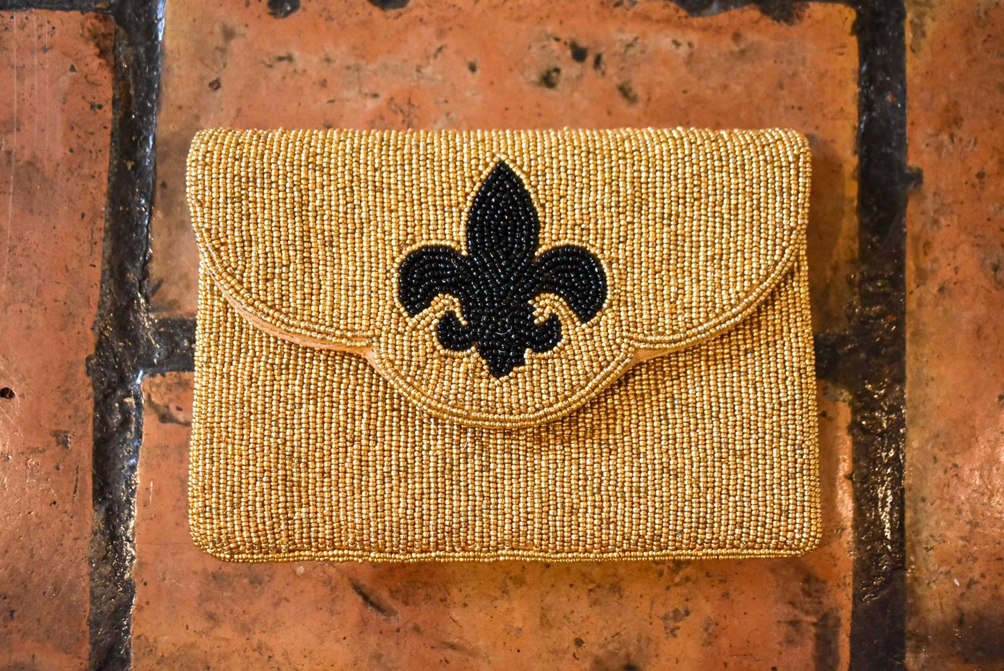 Gold Fleur De Lis Beaded Clutch