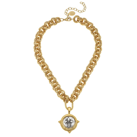 Intaglio Fleur De Lis Double Chain Necklace