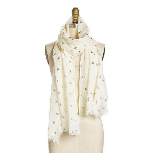 Soft polyester Bee Pattern Scarf in the color Cream. Also available in other colors 