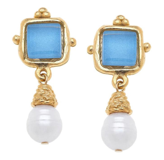 Aqua French Glass Earrings