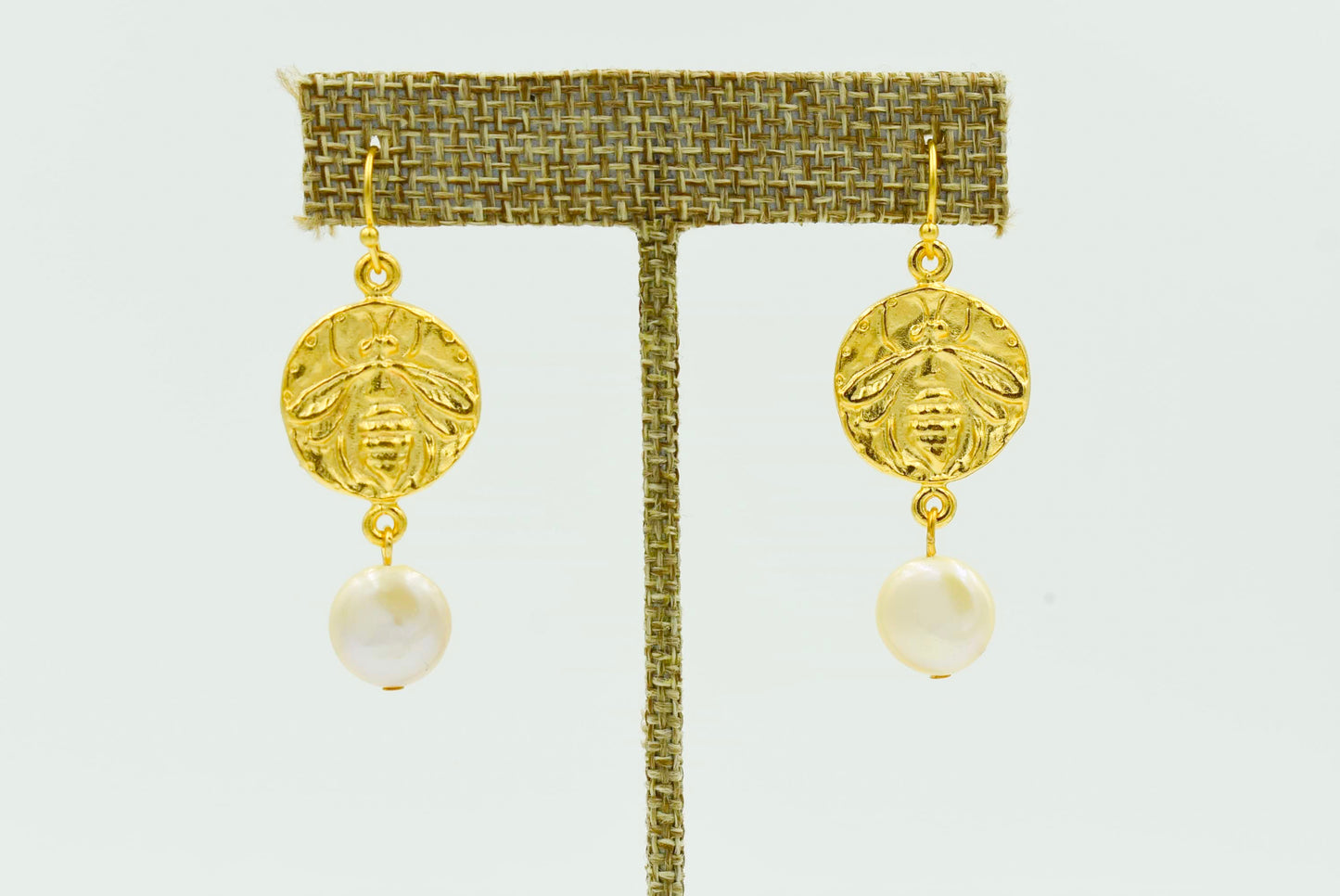 Gold Coin Bee Earring