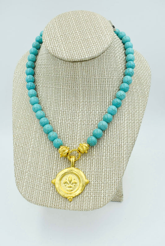Turquoise Fleur De Lis Necklace