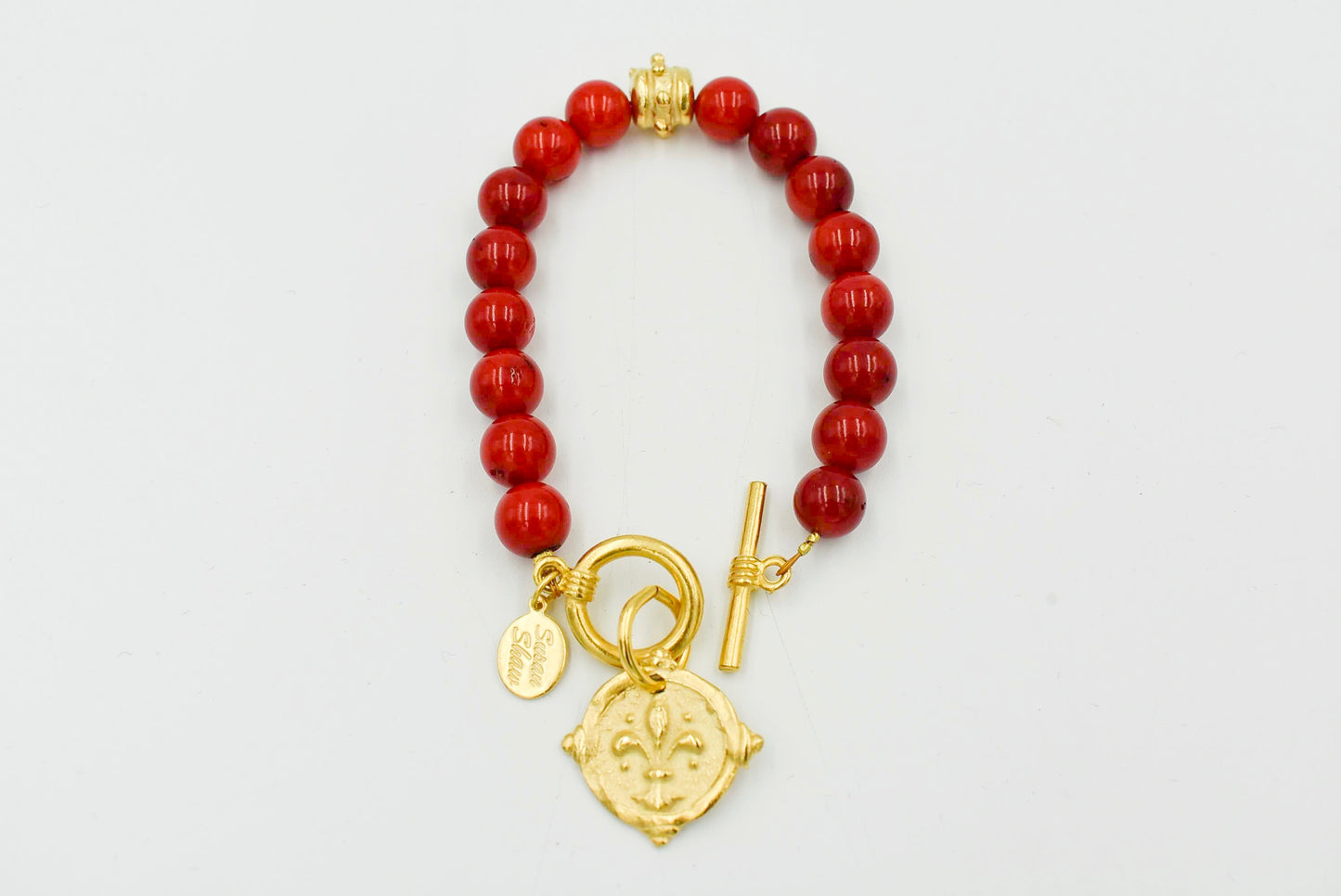 Red Coral Fleur De Lis Bracelet