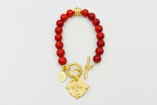 Red Coral Fleur De Lis Bracelet