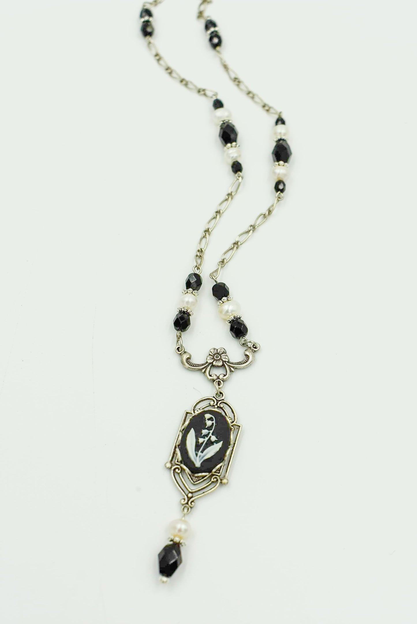 Lily Of The Valley Necklace - Black & Silver