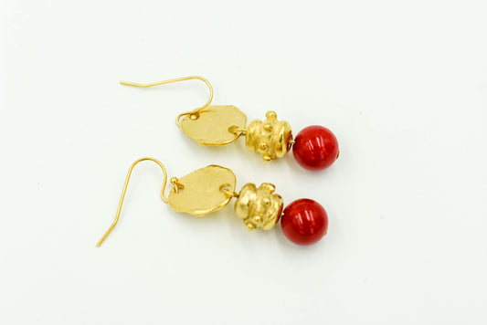 Red Coral Bead Earring