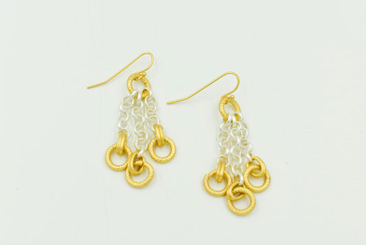 Matte Silver and Gold Fringe Earrings