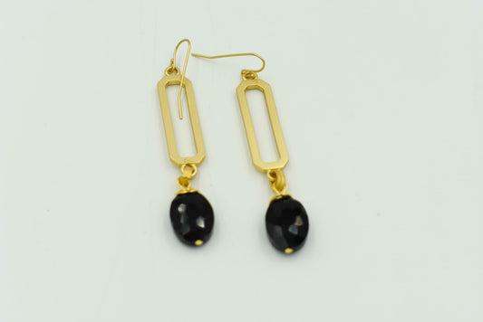 Paperclip Design Oval Black Velvet Drop Matte Gold Earrings Measures 2.5"