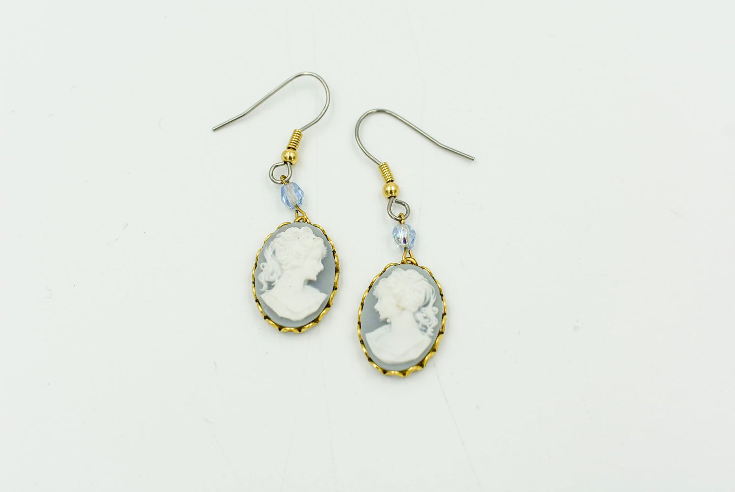 Victorian Cameo Earrings - Blue & Gold
