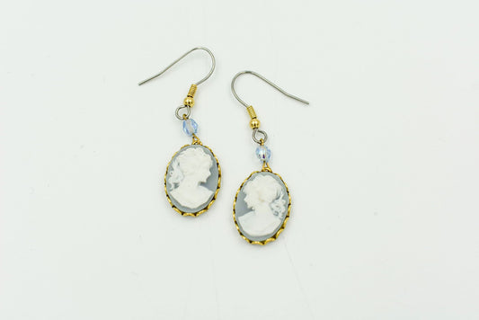 Victorian Cameo Earrings - Blue & Gold