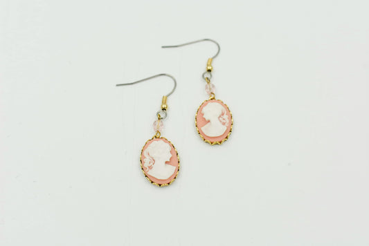 Victorian Cameo Earrings - Pink & Gold