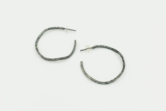Oxidized Silver Wavy Hoops