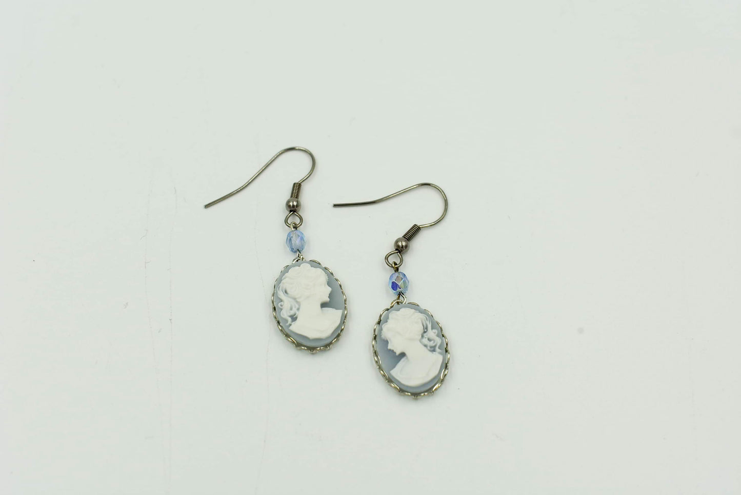 Victorian Cameo Earrings - Blue & Silver