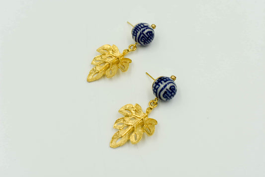 Blue & White Leaf Earring