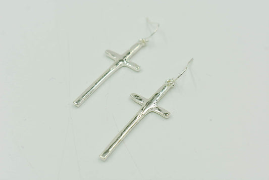 Long Cross Earring - Silver