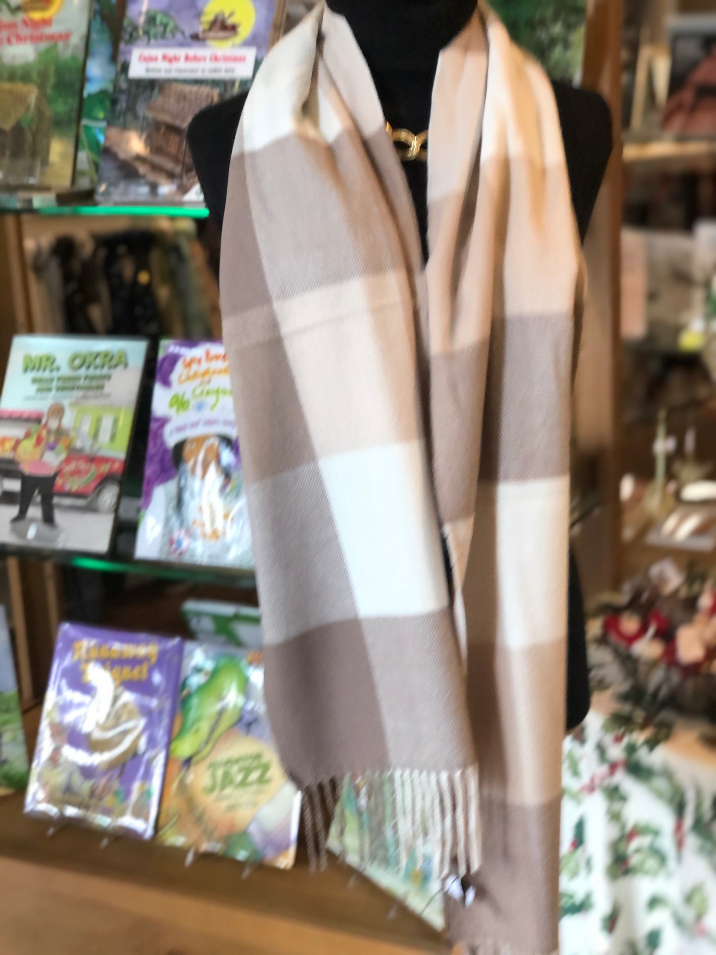 Taupe + White Scarf